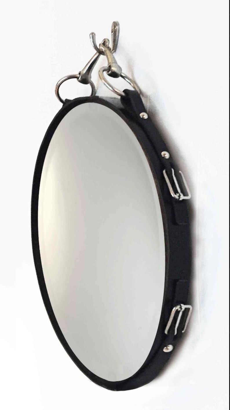 24" Equestrian Leather Mirror with Snaffle Bit - Horse Decor immagine 4