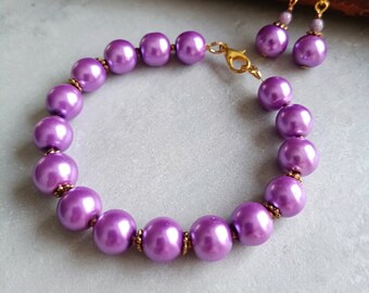 Purple Bracelet Glass Beads Bracelet Beaded Bracelet Purple jewelry Simple Minimal jewelry Gift for her