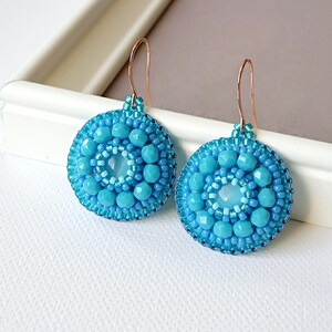 Blue Beaded Earrings Blue Dangle Earrings Blue Beadwork Earrings Glass Beads Earrings Blue Jewelry Sky Blue Earrings Gift idea for her