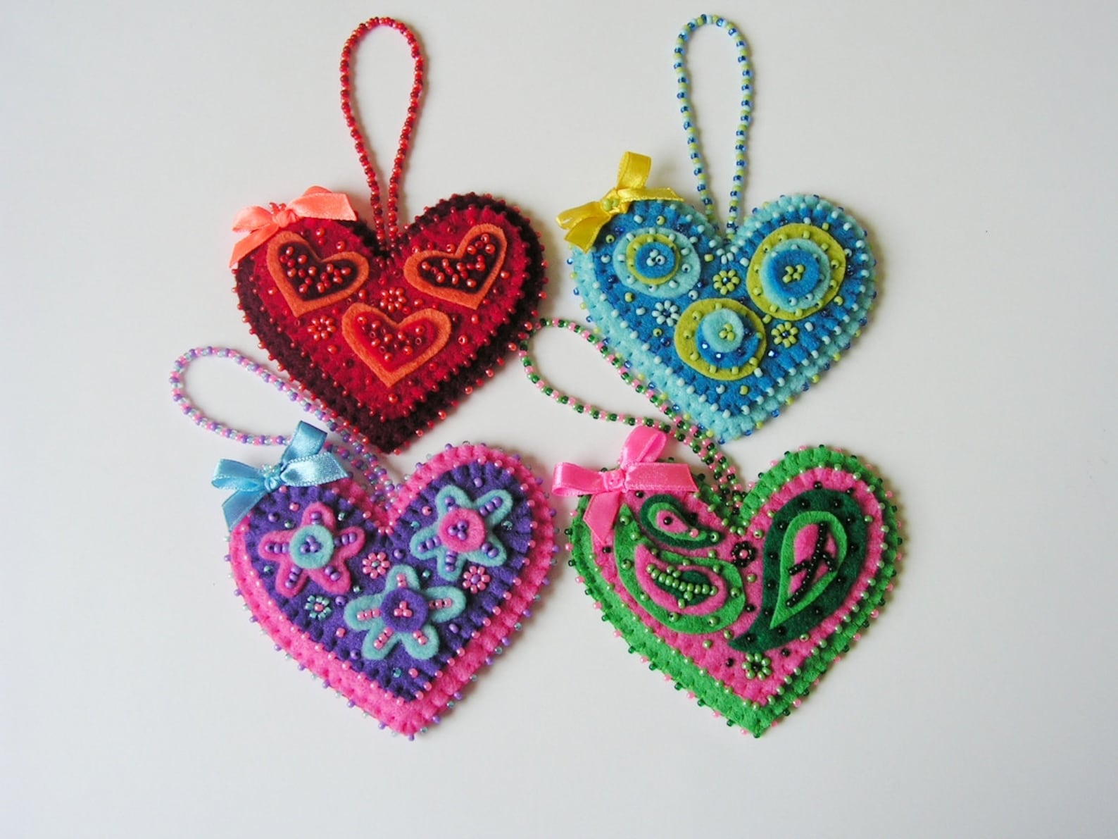 Felt Heart Ornament Heart Decoration Beaded Heart Colorful Etsy