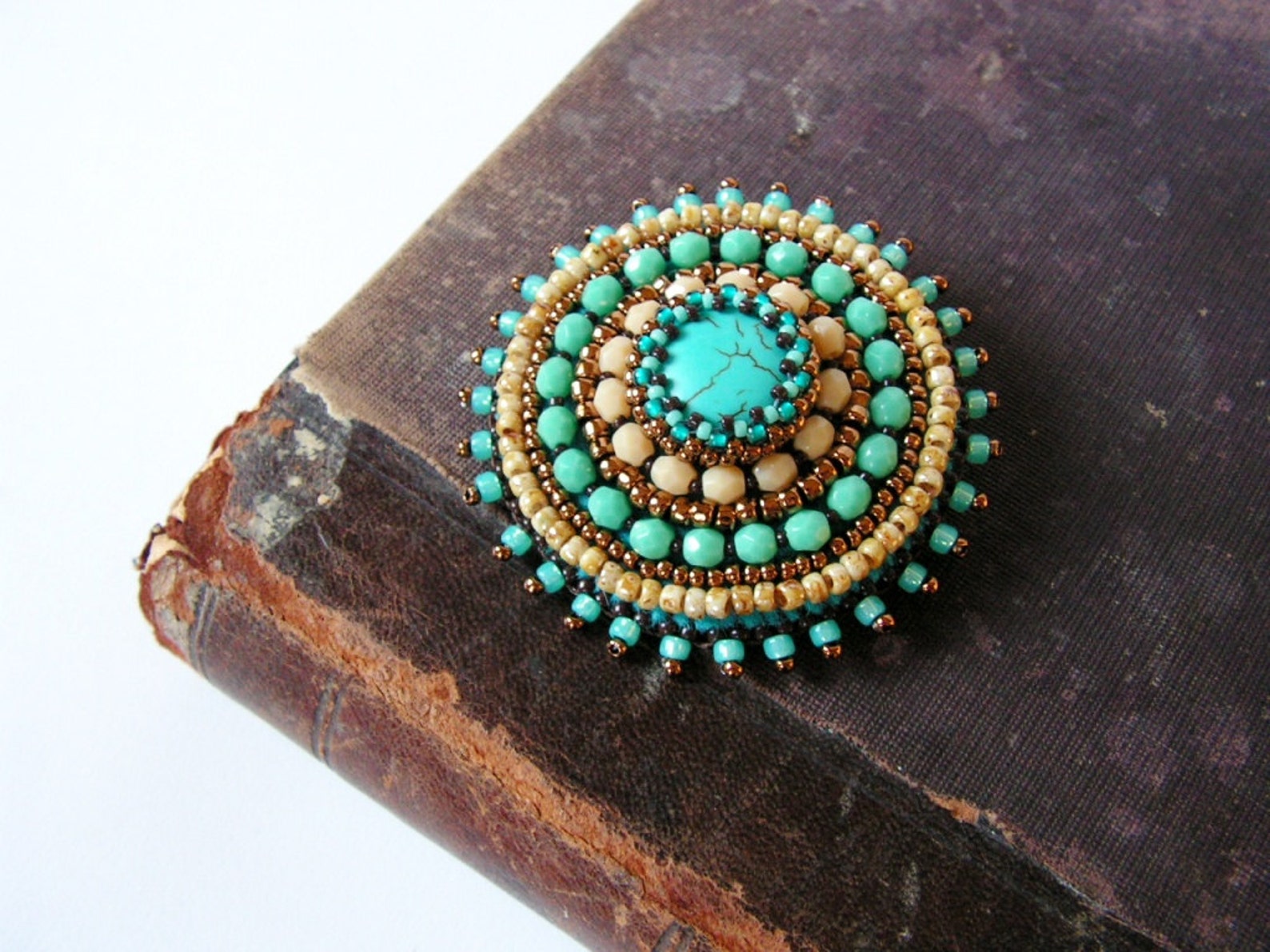 Beadwork Turquoise Brooch Embroidery Brooch Bead Embroidered Etsy