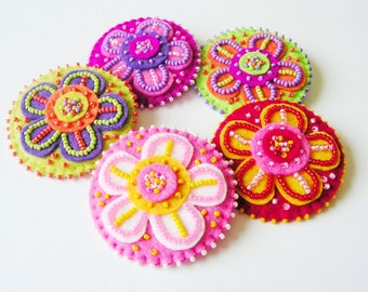 Beaded Felt Flower Brooch Colorful Flower Pin Bright Brooch Girls Brooch Kids Jewelry MADE TO ORDER