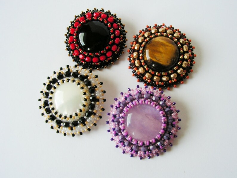 Cabochon embroidery brooch Bead embroidered Brooch Tigers eye Etsy