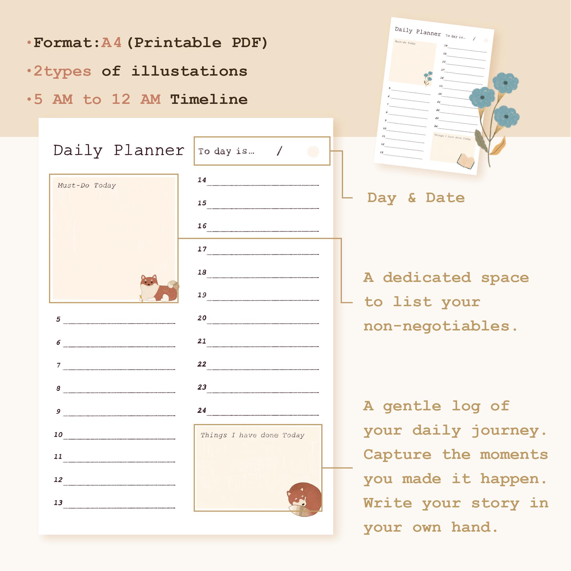 2 Types Printable Daily Planner Schedule (PDF) [hand-drawn Design] - Etsy