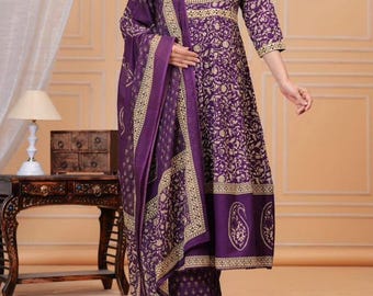 Traje Anarkali Rajasthani, pantalón, dupatta, conjunto de kurta de diseñador, vestidos de boda indios de 3 piezas.