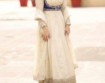 Conjunto de kurtis de diseñador, dupatta de pantalón anarkali chinon blanco, vestido de novia indio, kurtis de 3 piezas