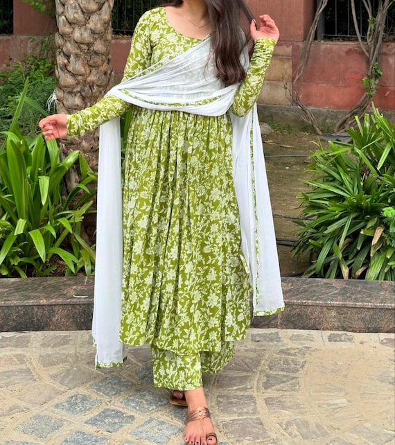 Rajasthani Anarkali Suit Pant Dupatta Designer Kurta Set Indian Wedding Dresses 3PC Kurtis
