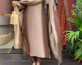 Kurti rosa floral, pantalón dupatta, conjunto de kurta de diseñador, ropa de verano, kurtis, vestido de boda indio