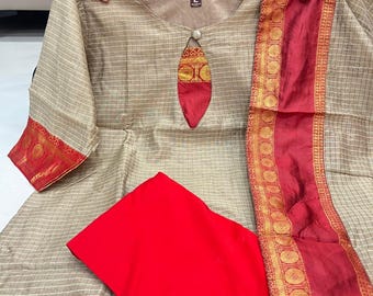 Pantalón Kurti de algodón Kanchi floral, dupatta, traje kurtis punjabi, vestido de boda indio, kurta de 3 piezas
