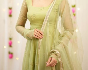 Vestido Anarkali para mujer, pantalón, dupatta, conjunto de kurta de diseñador, vestidos de boda indios de 3 piezas.