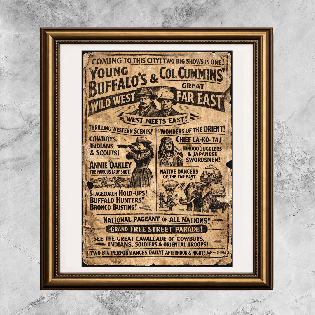 Vintage Buffalo Bill Wild West Show Poster Print, Western Circus Art - Etsy