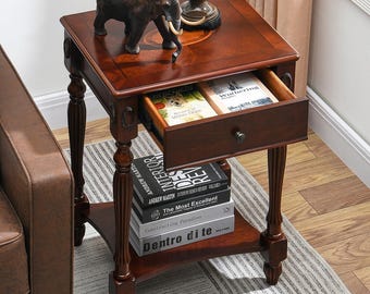 Victorian Side Table with Drawer Antique Cherry Nightstand Vintage End Table Bedroom