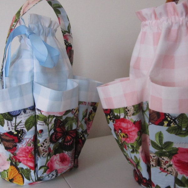 BUTTERFLY PINK BLUE graham bingo bag 13 inches 6 pockets