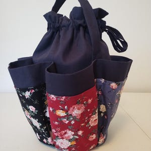VINTAGE BINGO BAG Navy Blue Mixed Colors Floral Print