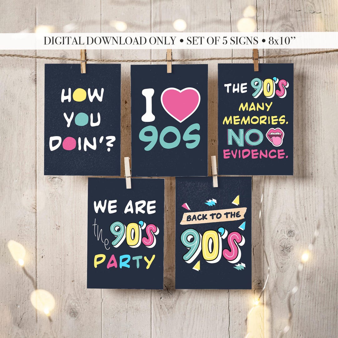 90s Theme Party Decoration Table Sign Set, Digital Printable Download ...