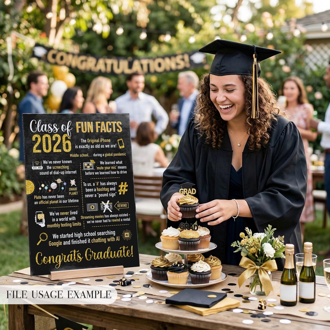 Gradutation Fatcs Class of 2026 Fun Facts Graduation Party Sign Black & Gold, Digital ...