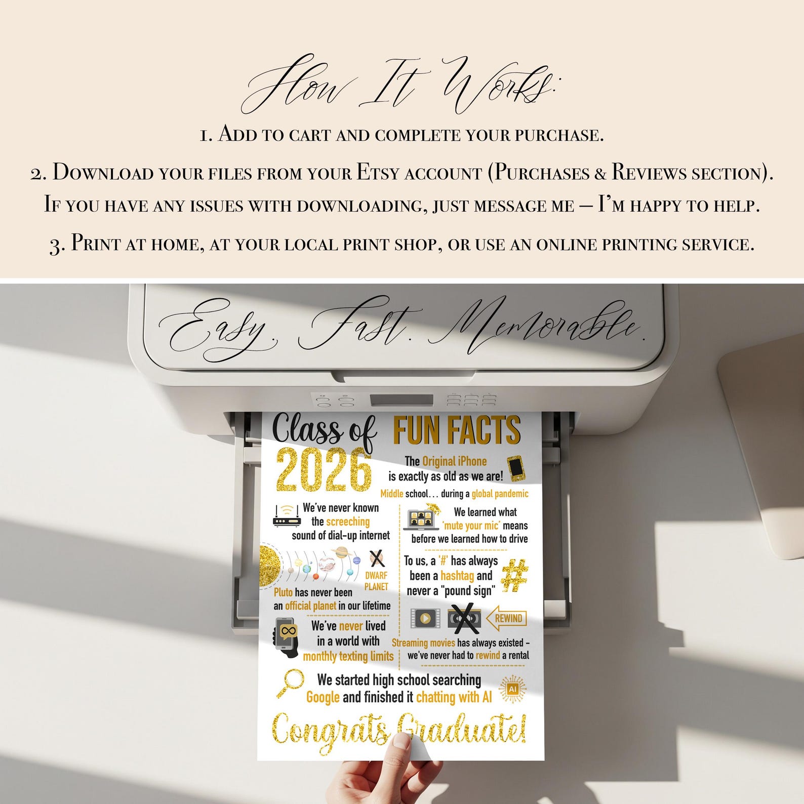 Gradutation Fatcs Graduation 2026 Party Decor Fun Facts Poster, Digital Printable ...