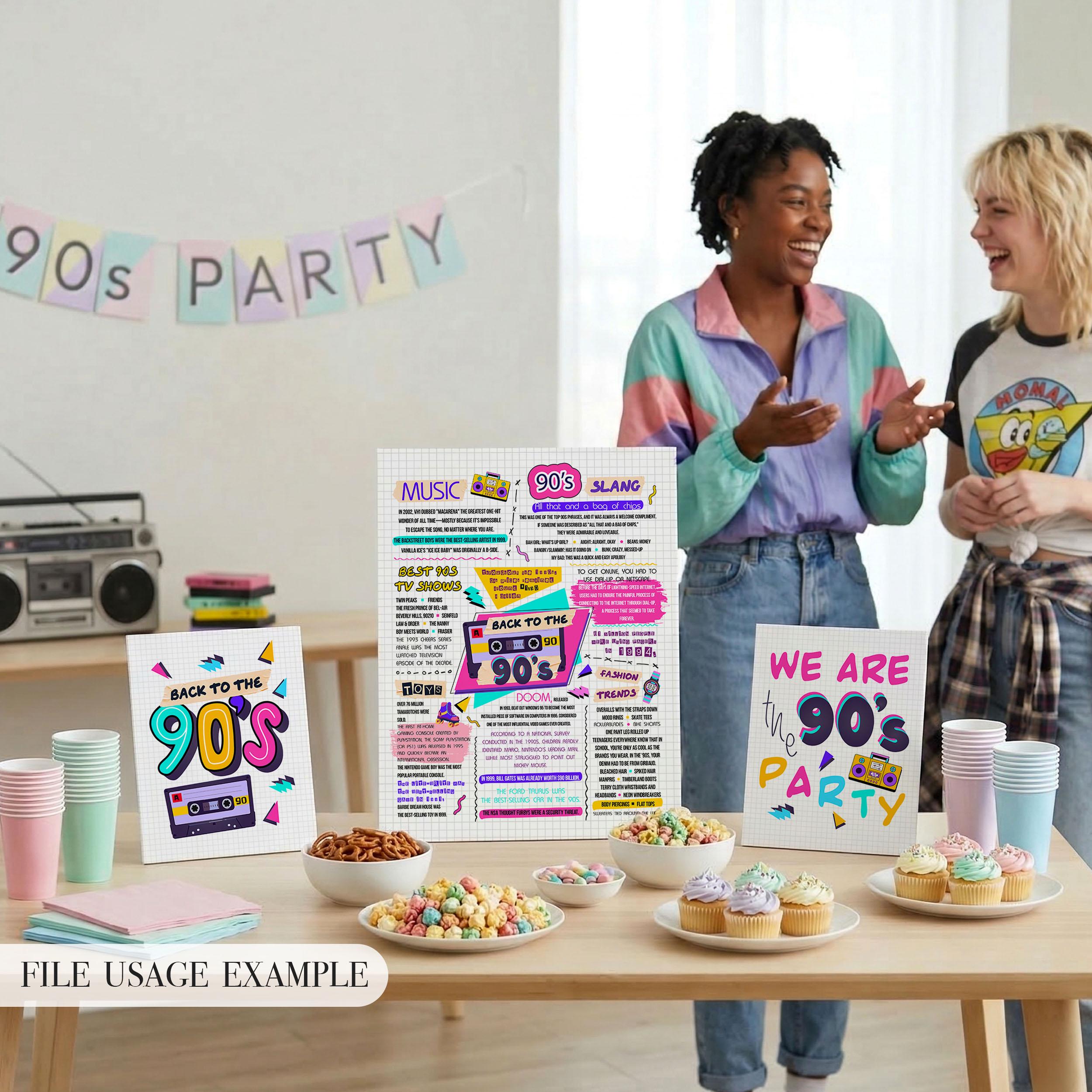 Back to the 90s Theme Party Poster Fun Facts and Trivia, Digital ...