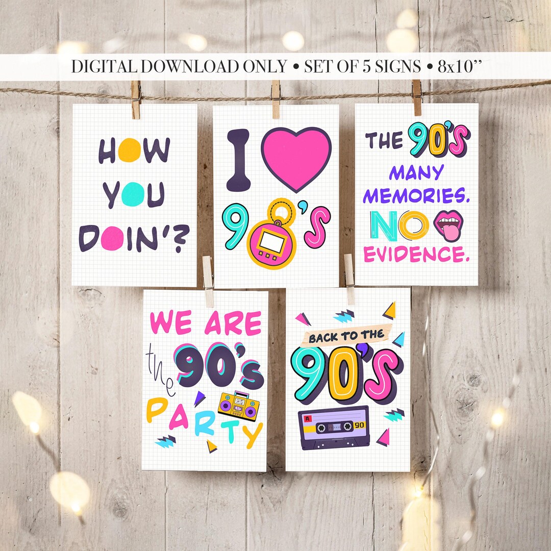 Back to the 90s Party Signs Set Birthday Table Decoration, Digital ...