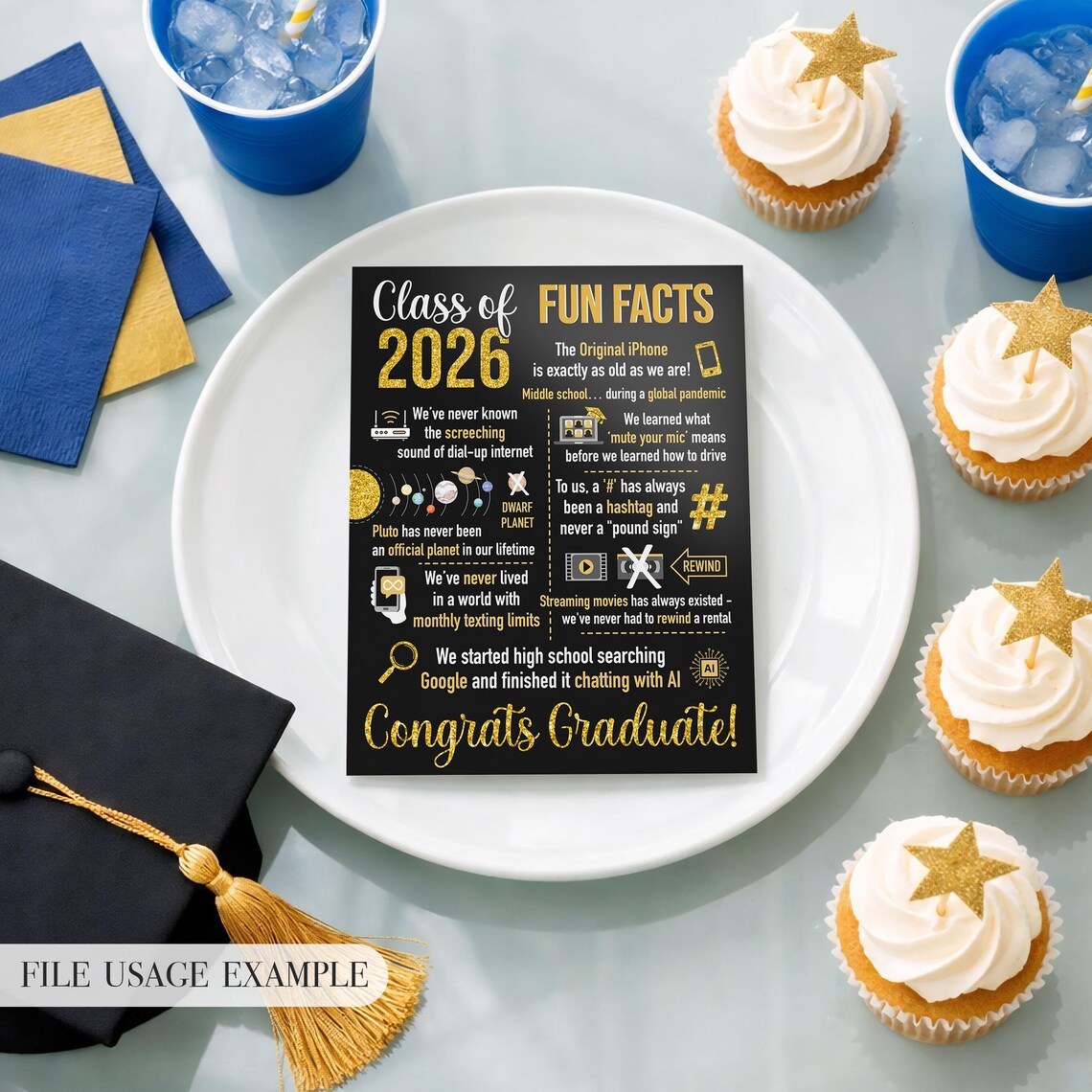 Gradutation Fatcs Class of 2026 Fun Facts Graduation Party Sign Black & Gold, Digital ...