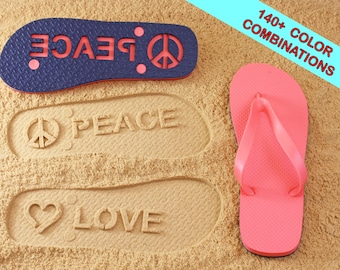 Peace / Love Flip Flops Sand Imprint - Available in 140+ color combinations
