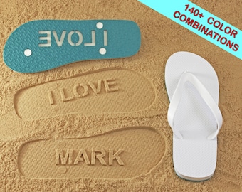 I LOVE NAME Personalized Sand Imprint Flip Flops - Available in 140+ color combinations