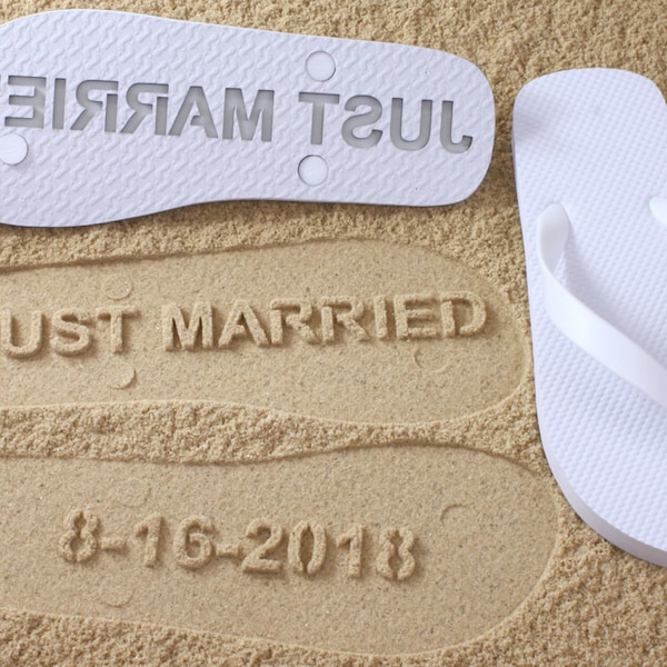 Just Married Wedding Date Custom Flip Flops - Available in 140+ color combinations