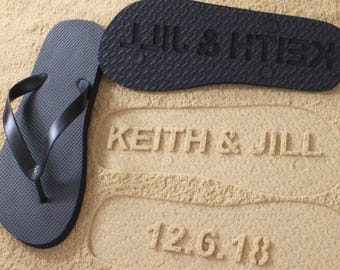 Custom Anniversary Date Sand Imprint Flip Flops - Available in 140+ color combinations