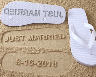 Just Married Date Custom Sand Imprint Flip Flops - Available in 140+ color combinations
