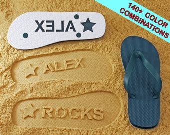 Custom Name Flip Flops - Personalized Sand Imprint Sandals. Available in 140+ color combinations