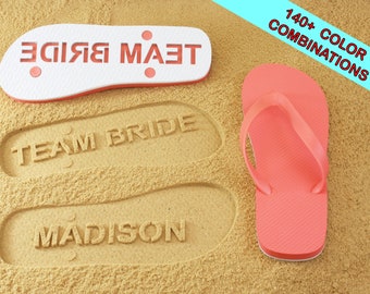 Wedding Party Team Bride or Groom Custom Sand Imprint Flip Flops - Great for Bridesmaids and Groomsmen. Available in 140+ color combinations