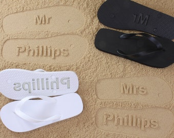 His and Her Personalized Wedding Flip Flops (listing is for ONE pair) - Available in 140+ color combinations