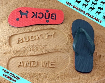 Dog Lover Flip Flops - Personalized Sand Imprint Sandals. 100+ breeds available with 140+ color combinations