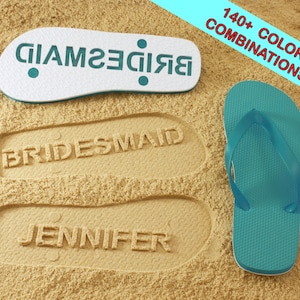 Custom Bridesmaid Sand Imprint Flip Flops Maid of Honor, Wedding & Bridal Party. Available in 140 color combinations image 1