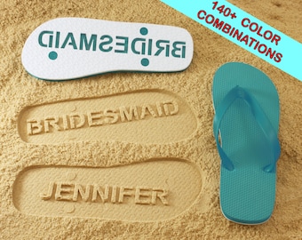 Custom Bridesmaid Sand Imprint Flip Flops - Maid of Honor, Wedding & Bridal Party. Available in 140+ color combinations