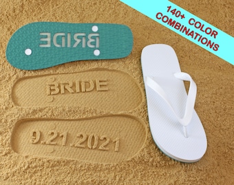 Bride Wedding Date Custom Flip Flops - Personalized Wedding Shoes for Bride & Groom or Honeymoon. Available in 140+ color combinations