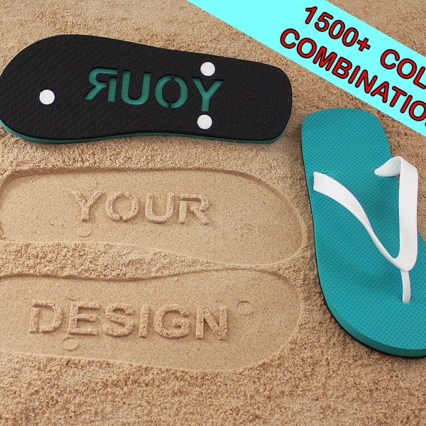 Design Your Own Multi-Color Sand Imprint Flip Flops - Choose separate colors for the Strap, Top Sole and Bottom Sole