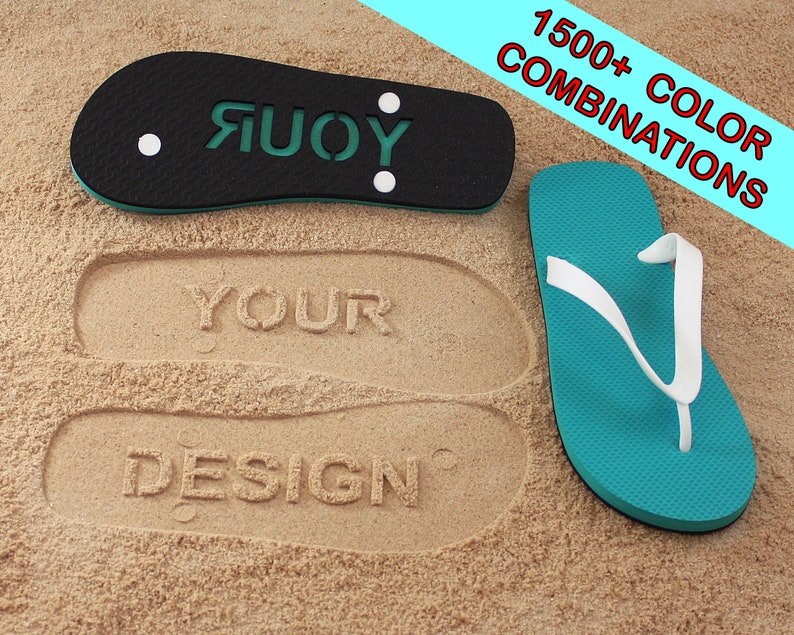 Design Your Own Multi-Color Sand Imprint Flip Flops Choose separate colors for the Strap, Top Sole and Bottom Sole image 1