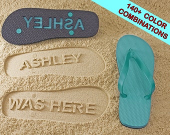 Personalized Name Was Here Sand Imprint Flip Flops - Available in 140+ color combinations