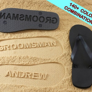 Custom Groomsmen Sand Imprint Flip Flops Best Man, Groomsman, Wedding. Available in 140 color combinations image 1