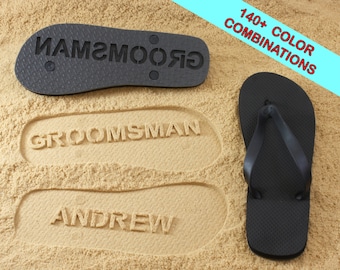 Custom Groomsmen Sand Imprint Flip Flops - Best Man, Groomsman, Wedding. Available in 140+ color combinations