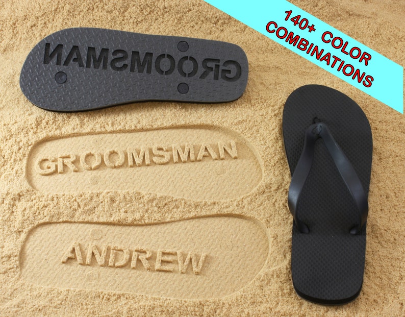 Custom Groomsmen Sand Imprint Flip Flops Best Man, Groomsman, Wedding. Available in 140 color combinations image 1