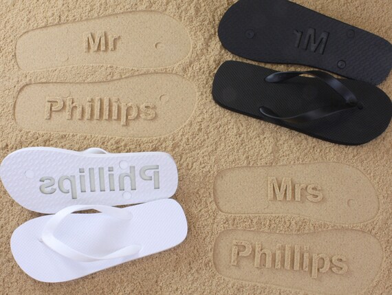 Mr And Mrs Bridal Flip Flops Personalized Sand Imprint Flip Etsy