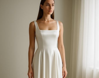 Simple A-line Wedding Dress with Square Neck Minimalist Elegant Bridal Gown with Corset