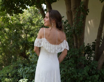 Boho Lace Wedding Dress: 70s Hippie Style Maxi Bridal Gown