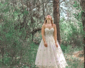 Boho Wedding Dress, Flower wedding dress