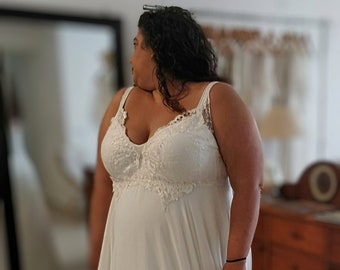 Boho Bride: Plus Size Wedding Dress, Flowy White Gown