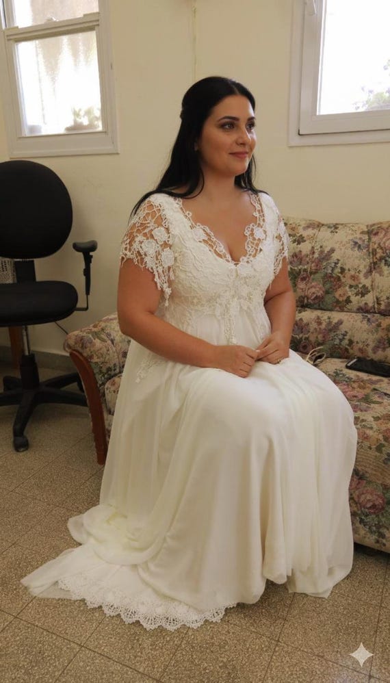 tea length wedding dress lace sleeves Elegant 3/4 Sleeve Tea-Length Wedding Dress With Tulle Overskirt Dusty Blue / Tea-Length Dress main image 1