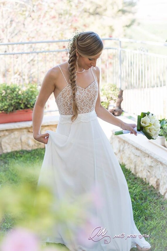 Beach Wedding Dress Chiffon Wedding Dress Etsy