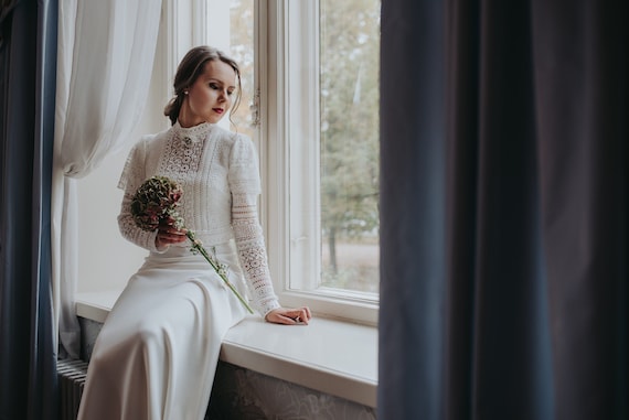 Boho Cotton Wedding Dress With Sleeves: Vintage Style - Etsy UK
